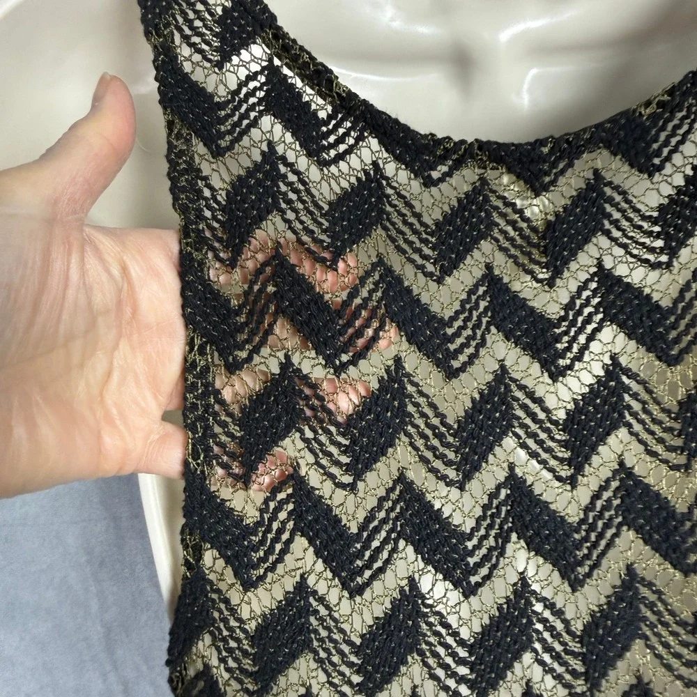 Free People Black Olive‎ Green Geo Crochet Knit Sheer Mini Tank Party Dress XS